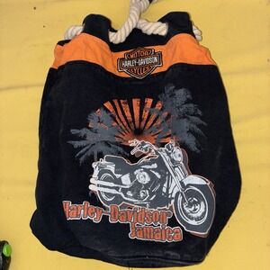 Harley Davidson Bahamas rope drawstring duffle bag canvas tote biker orange/blac